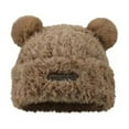 thumbnail image 5 of Joernso Women Winter Hat Cartoon Bear Ear Decor Thick Plush Pure Color Elastic Thick Warm Windpoof Soft Fuzzy Anti-slip Lady Beanie Cap, 5 of 8