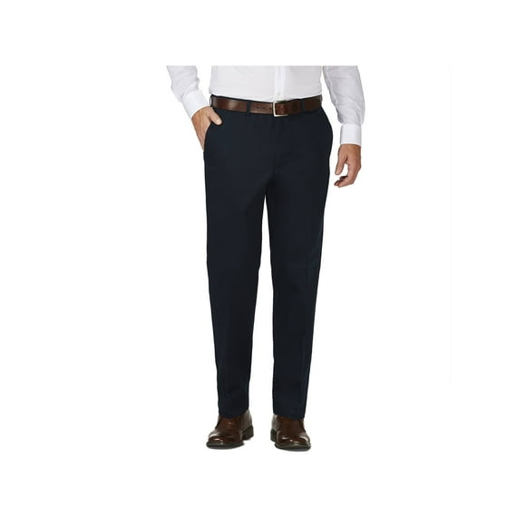 Haggar Men's Work To Weekend Hidden Expandable Waist No Iron Plain Front Pant, Dark Navy, 40Wx34L