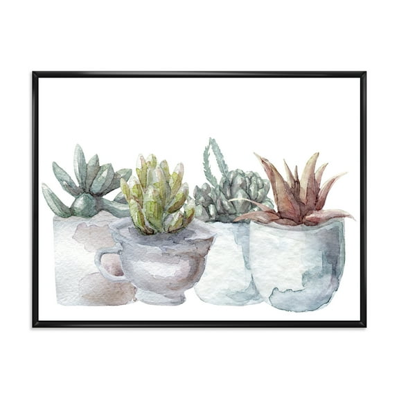 Designart 'Succulent and Cactus House Plants IV' Farmhouse Framed Canvas Wall Art Print