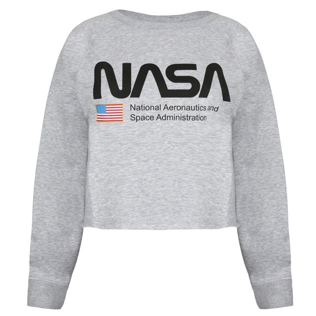 NASA - Suéter Crop Top National Aeronautics para Mujer (Gris Jaspeado)