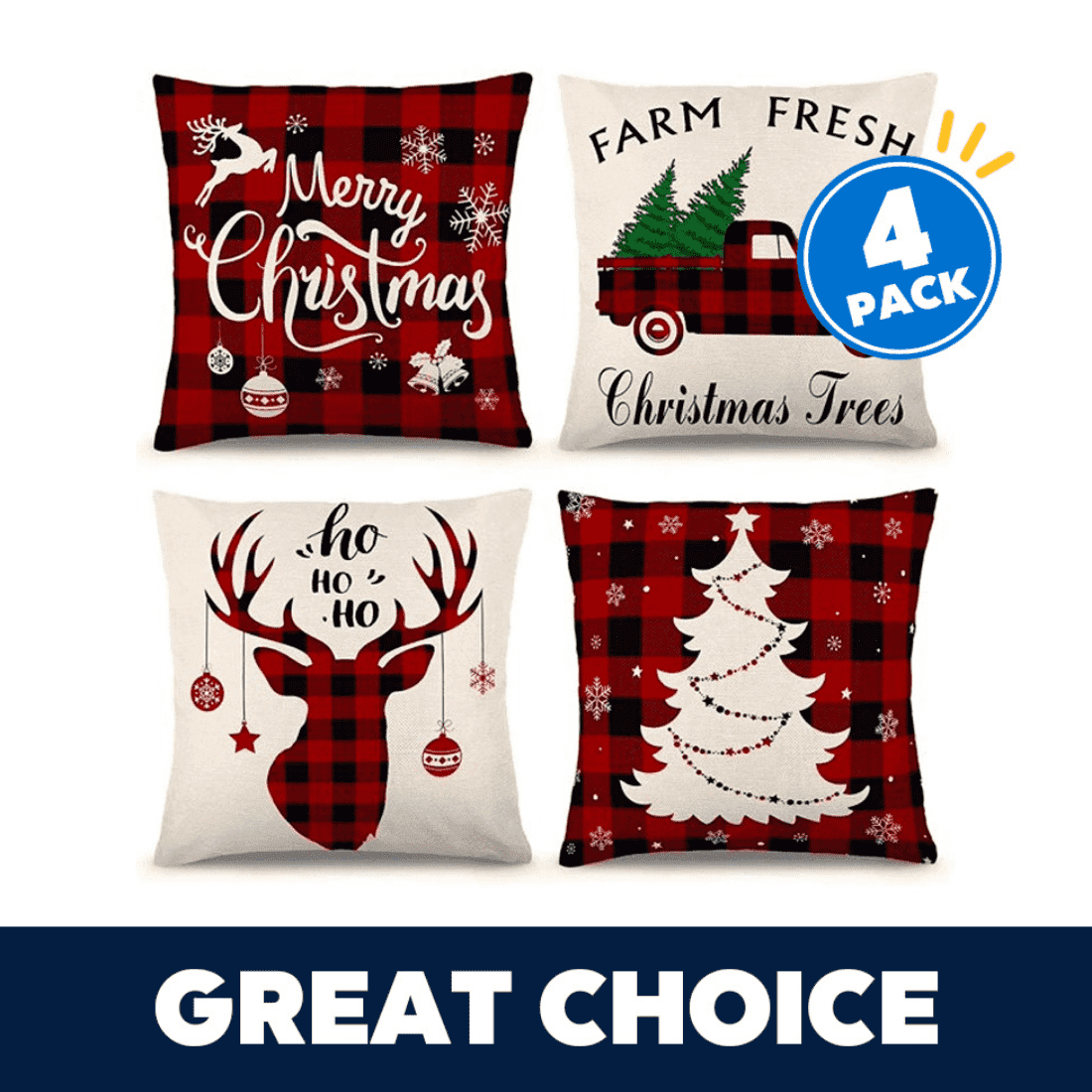 JEEXI Christmas Pillow Covers 18x18 Inch Set of 4 photo 1