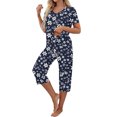 thumbnail image 5 of Otvok Home Sports Pajama Set Women V-Neck Short Sleeve Pajamas and Pants Sets with Pockets, 5 of 6