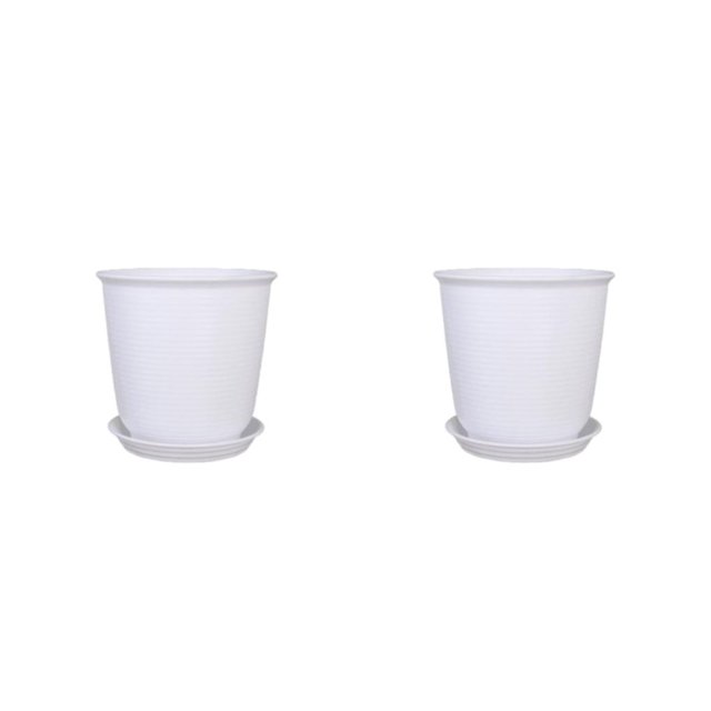 Yuarrent Cubo de maceta de flores de escritorio, agujeros de drenaje de invernadero, maceta, contenedor suculento con bandeja, accesorio de Blanco/Bandeja 18 cm * 13 cm * 10 cm 2piezas