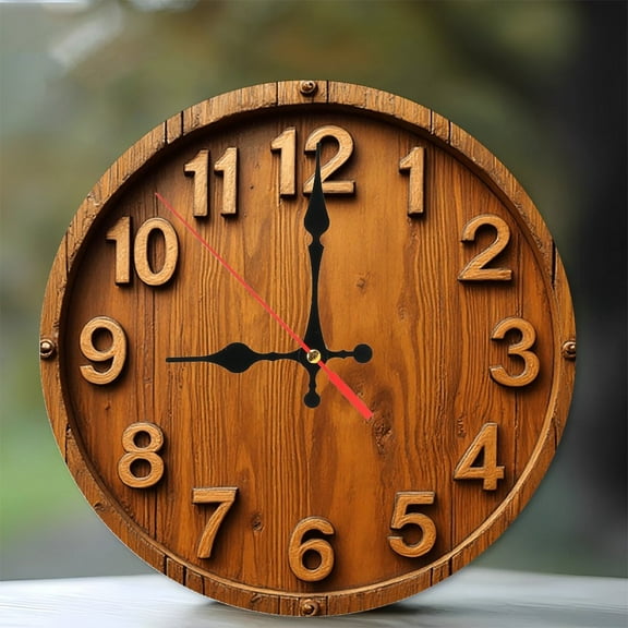 Wooden Barrel Wall Clock Rustic Home Decor 10-Inch Silent Wooden Wall Clock, Battery Operated (AA Batteries Not Included), Artistic Home Decor