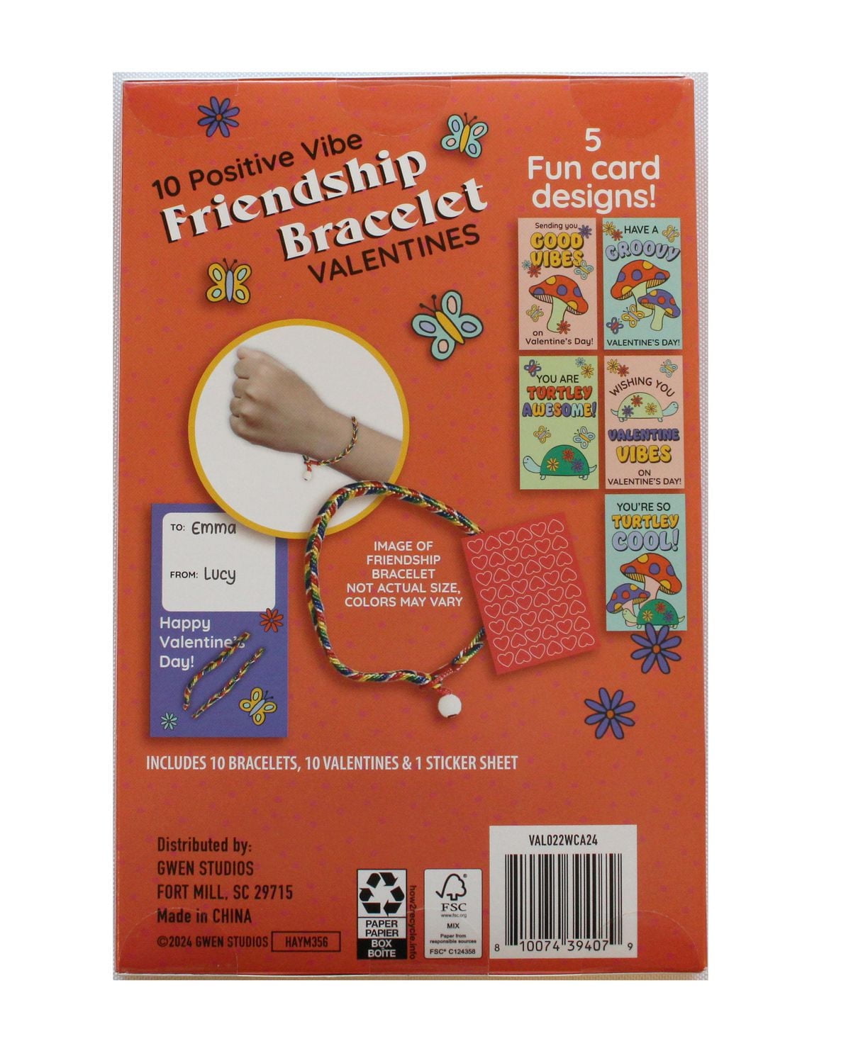 Lolli and Pip Valentine Exchange Cards with Friendship Bracelet, 10 count