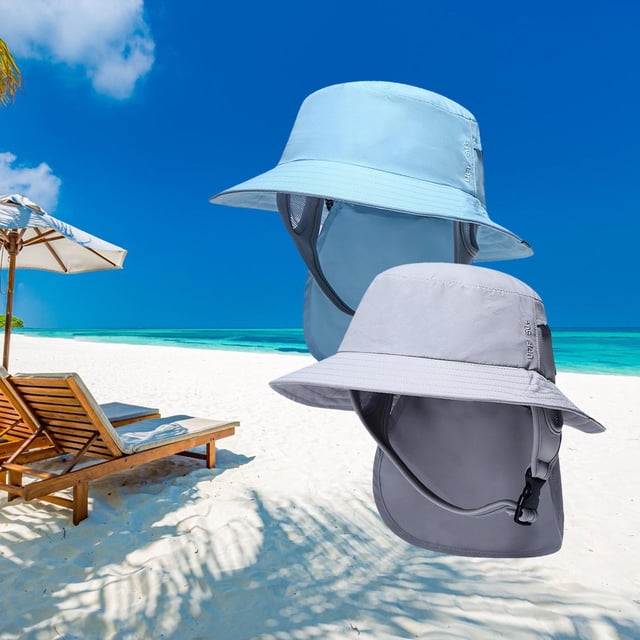 2 piezas de sombrero de cubo de surf portátil de cubierta de cuello visera sombrero de protección solar de pescador para senderismo, canotaje, viajes, al aire libre, gris Baoblaze Sombrero de pescador de surf