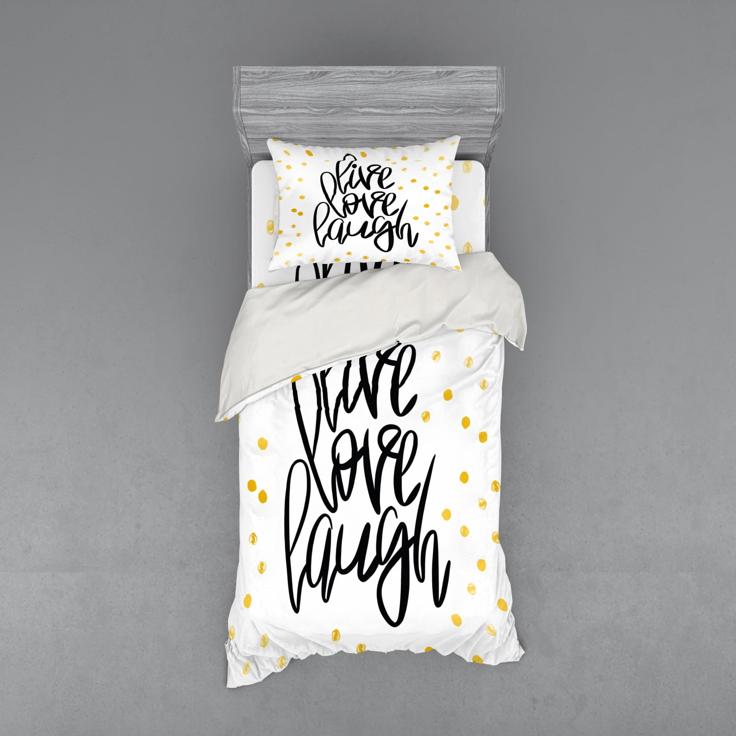 Live Laugh Love Duvet Cover Set, Hand Lettering on Dotted Backdrop