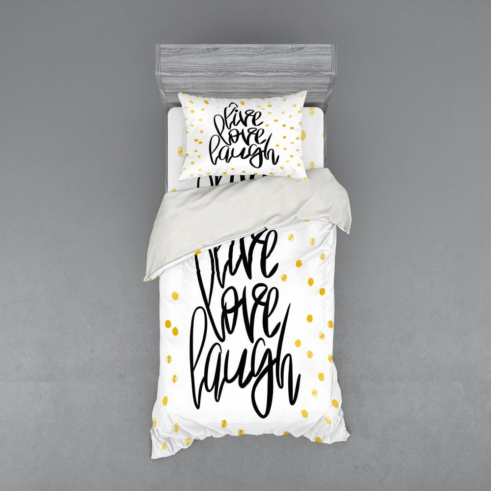 Live Laugh Love Duvet Cover Set, Hand Lettering on Dotted Backdrop