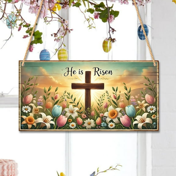 HongHeng Easter Wooden Sign Plaque Door Wall Hanging Decorations (Easter Blessings)