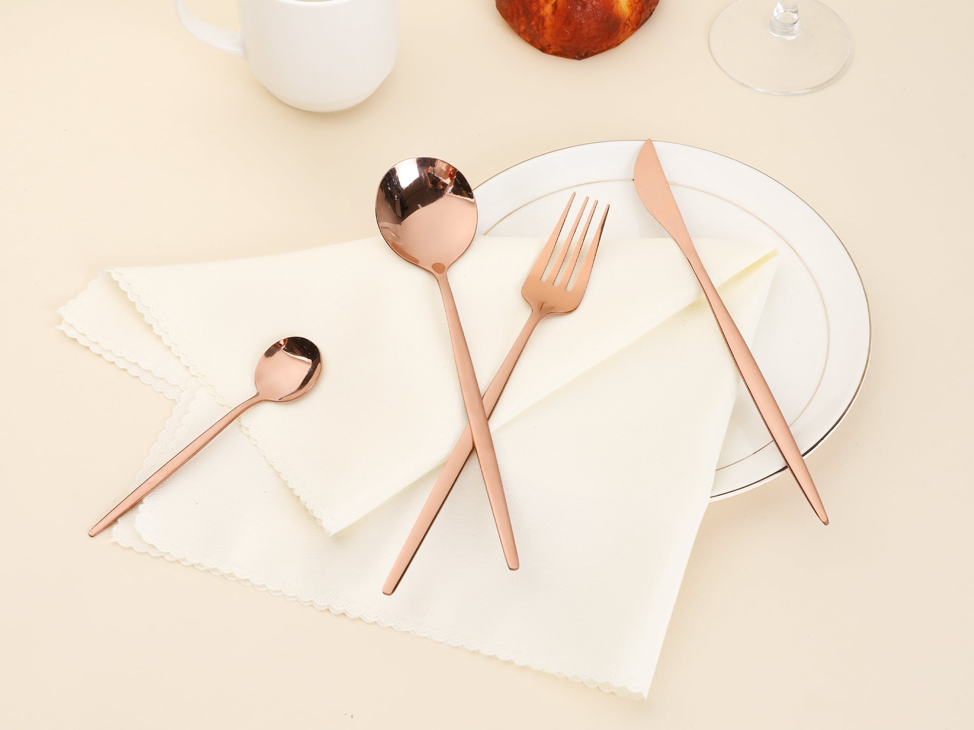 Unique Bargains 16 Pcs Silverware Set Stainless Steel Flatware Sets Rose Gold