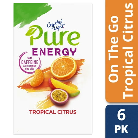 (4 Pack) Crystal Light Pure Energy Tropical Citrus Drink Mix with Caffeine and B Vitamins, 6 - 1.74 oz (Best Vitamin Drink Mix)