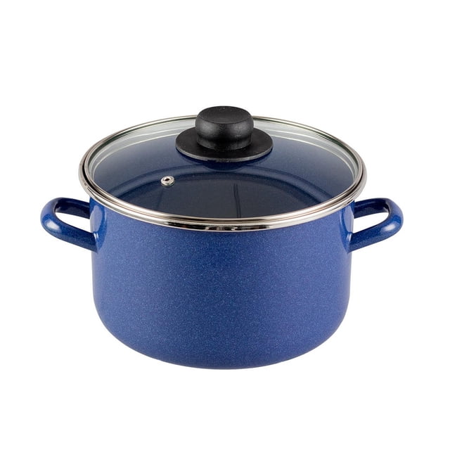 Olla recta de 20cm Ekco de Acero con Esmalte Vitrificado Azul con Tapa de Vidrio y Brillo Perdurable EKCO 4034561