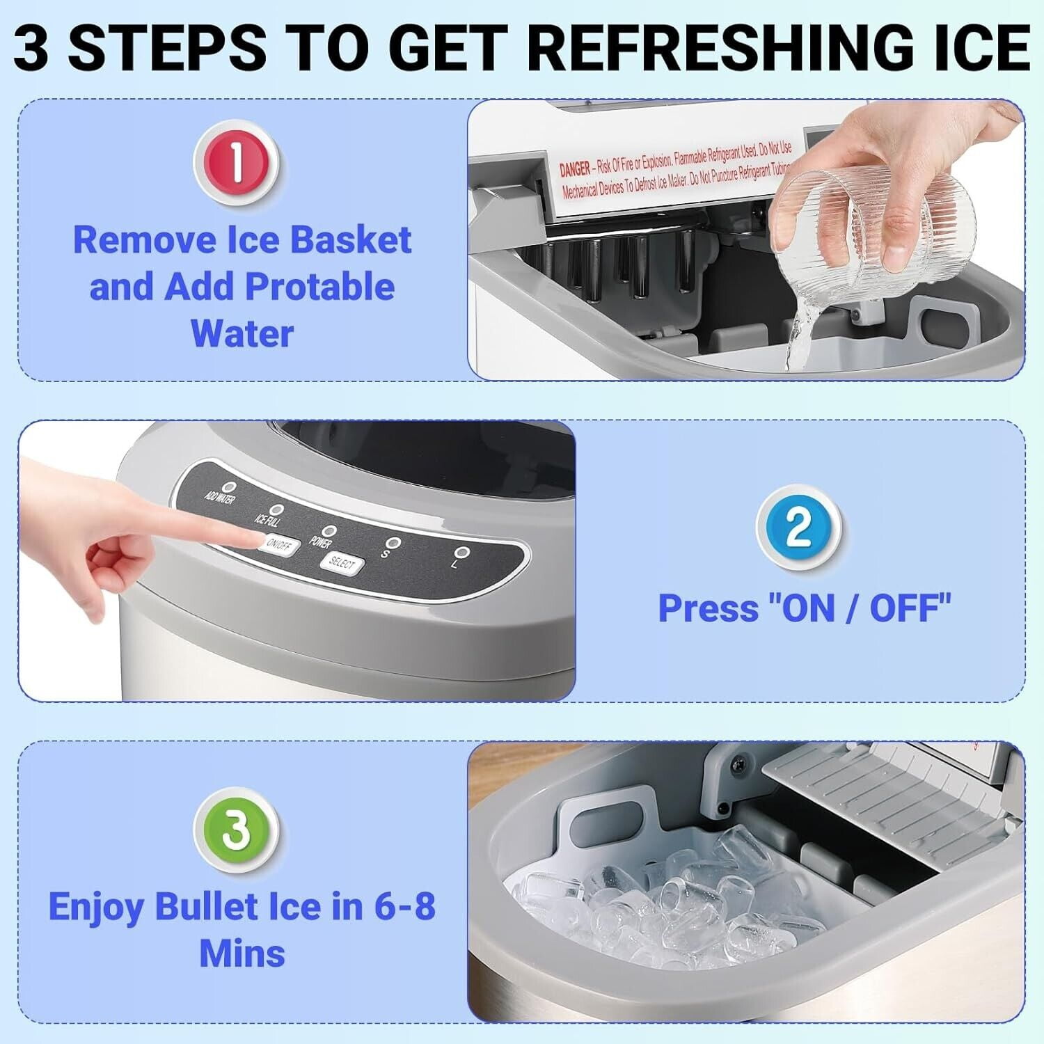 Smad 26Lbs Countertop Ice Maker Bullet-shaped Cube Machine Mini Make