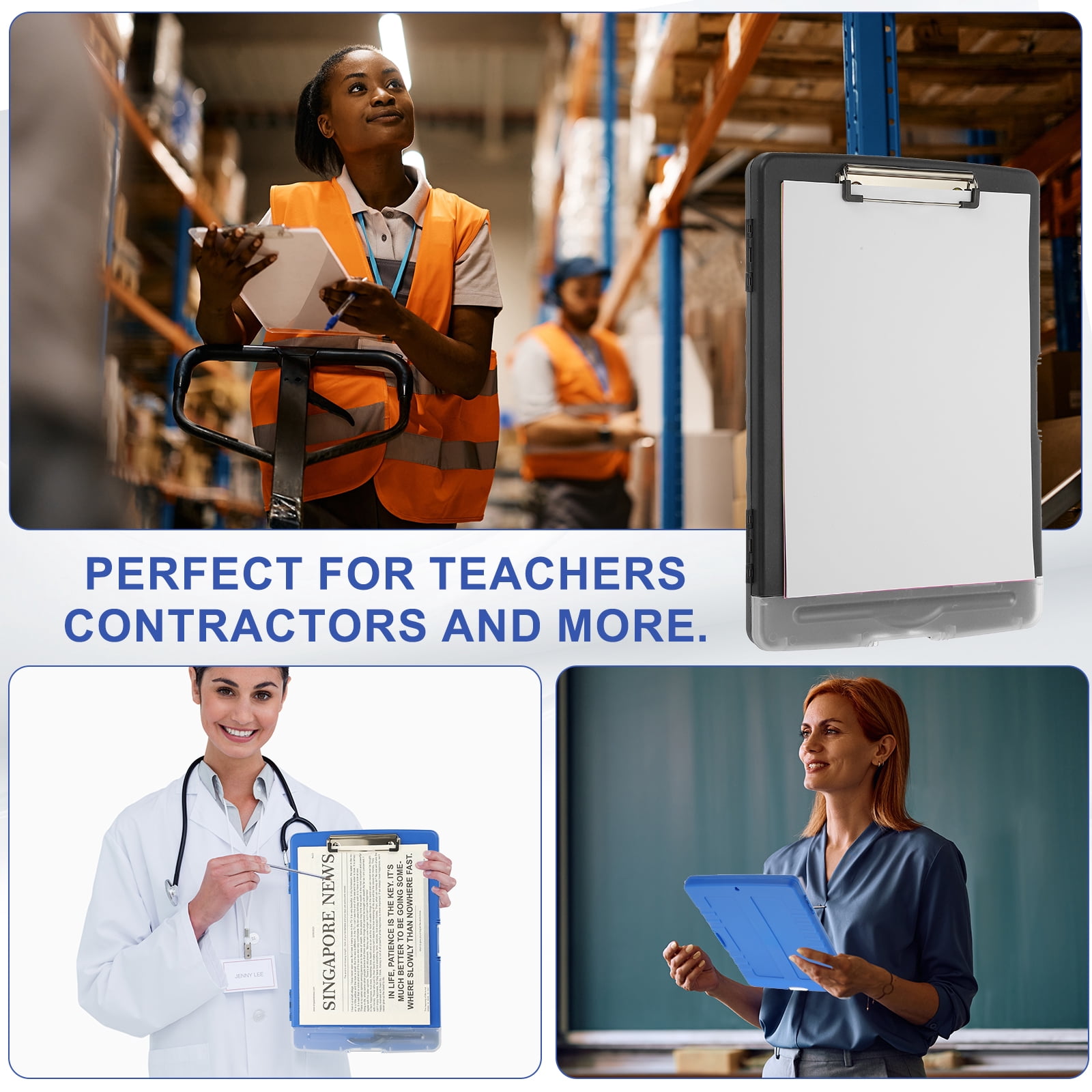 Uxcell 14'' x 10'' Metal Clipboard with Plastic Storage Large Capacity Clipboards Case for Writing Black