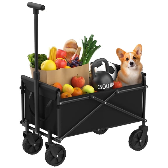 BTY Collapsible Folding Wagon, 230LBS Large Heavy Duty Utility Cart with All-Terrain Wheels and Adjustable Handles for Shopping, Camping, Sports, Outdoor, Beach, Black