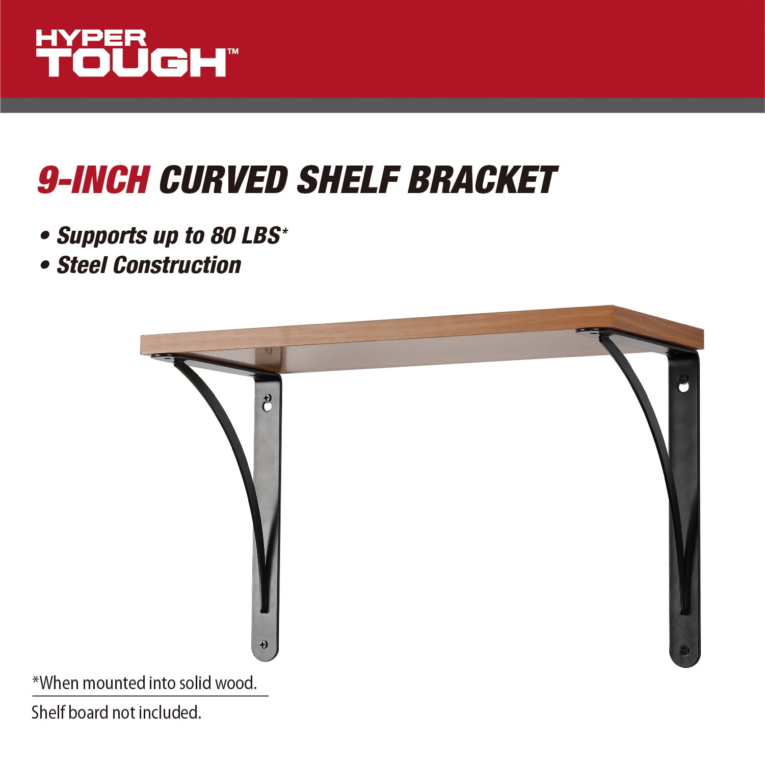 Hyper Tough 9" X 6.5" Curved Shelf Bracket, Black