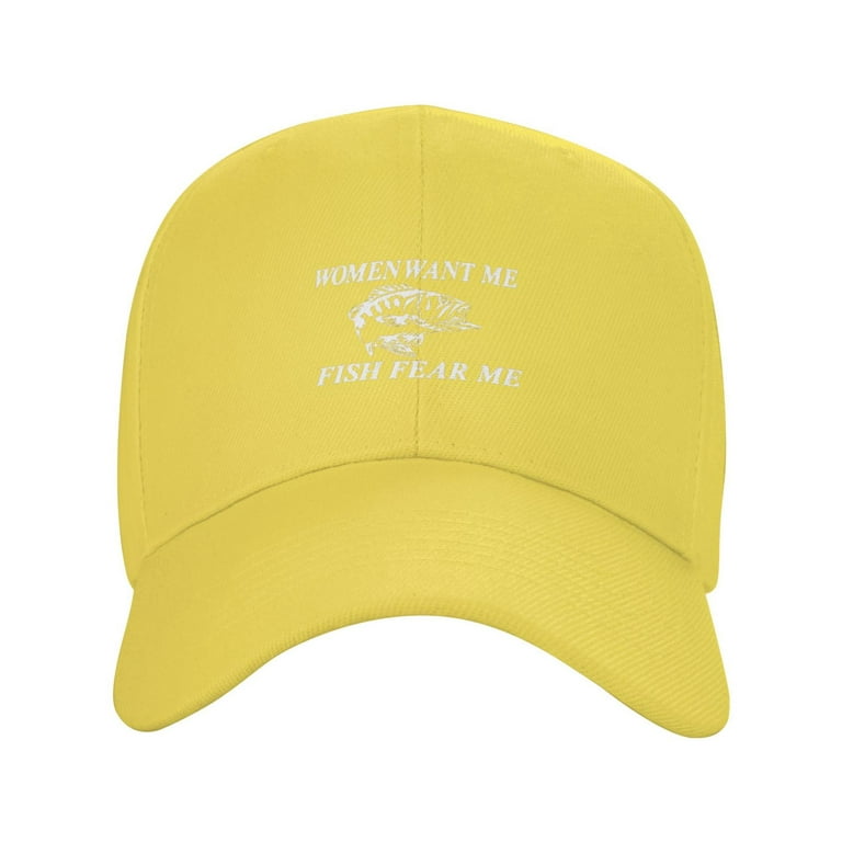 Cepten Men'S & Women Classic Unique Print With Women Want Me Fish Fear Me  Logo Adjustable Baseball Hat Yellow 