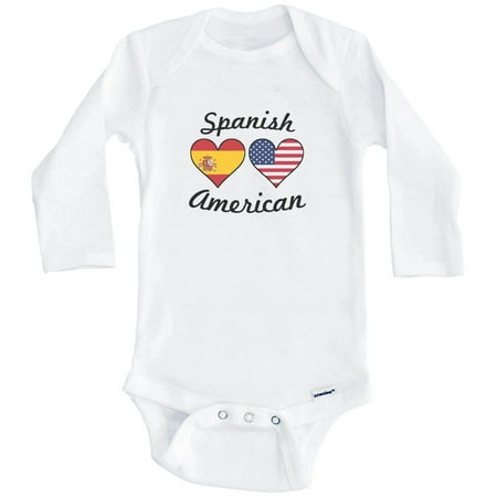 

Spanish American Flag Hearts Spain One Piece Baby Bodysuit (Long Sleeve) 3-6 Months White