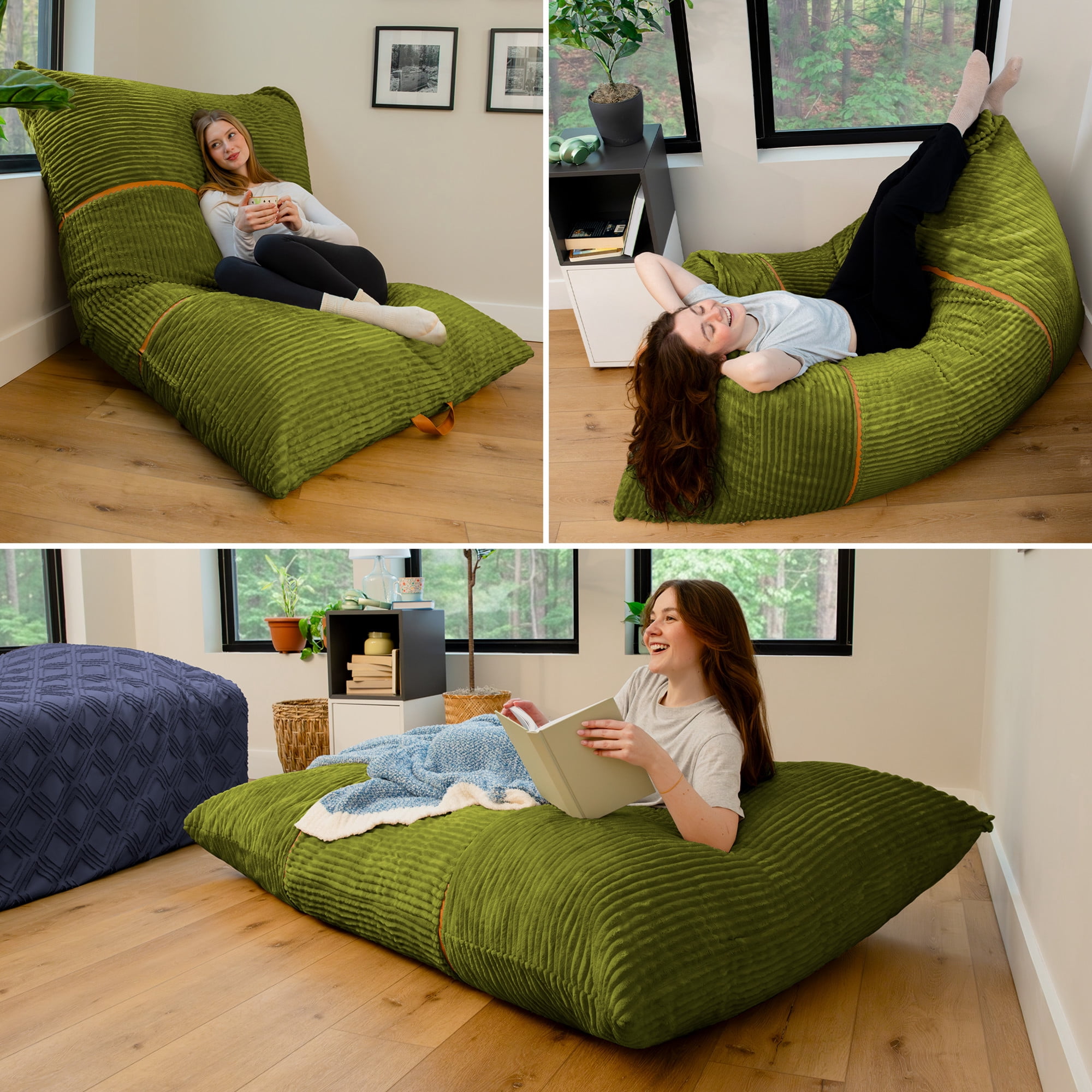 Big Joe Turnabout 3-in-1 Convertible Bean Bag Chair, Moss Green