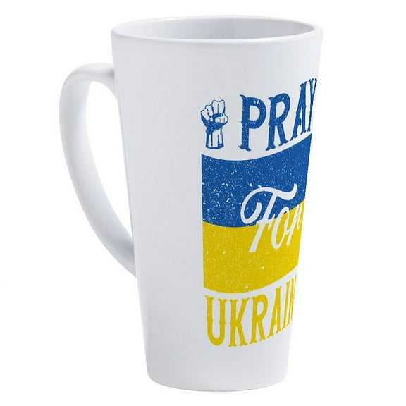 CafePress - Pray For Ukraine - 17 Oz White Ceramic Latte Mug