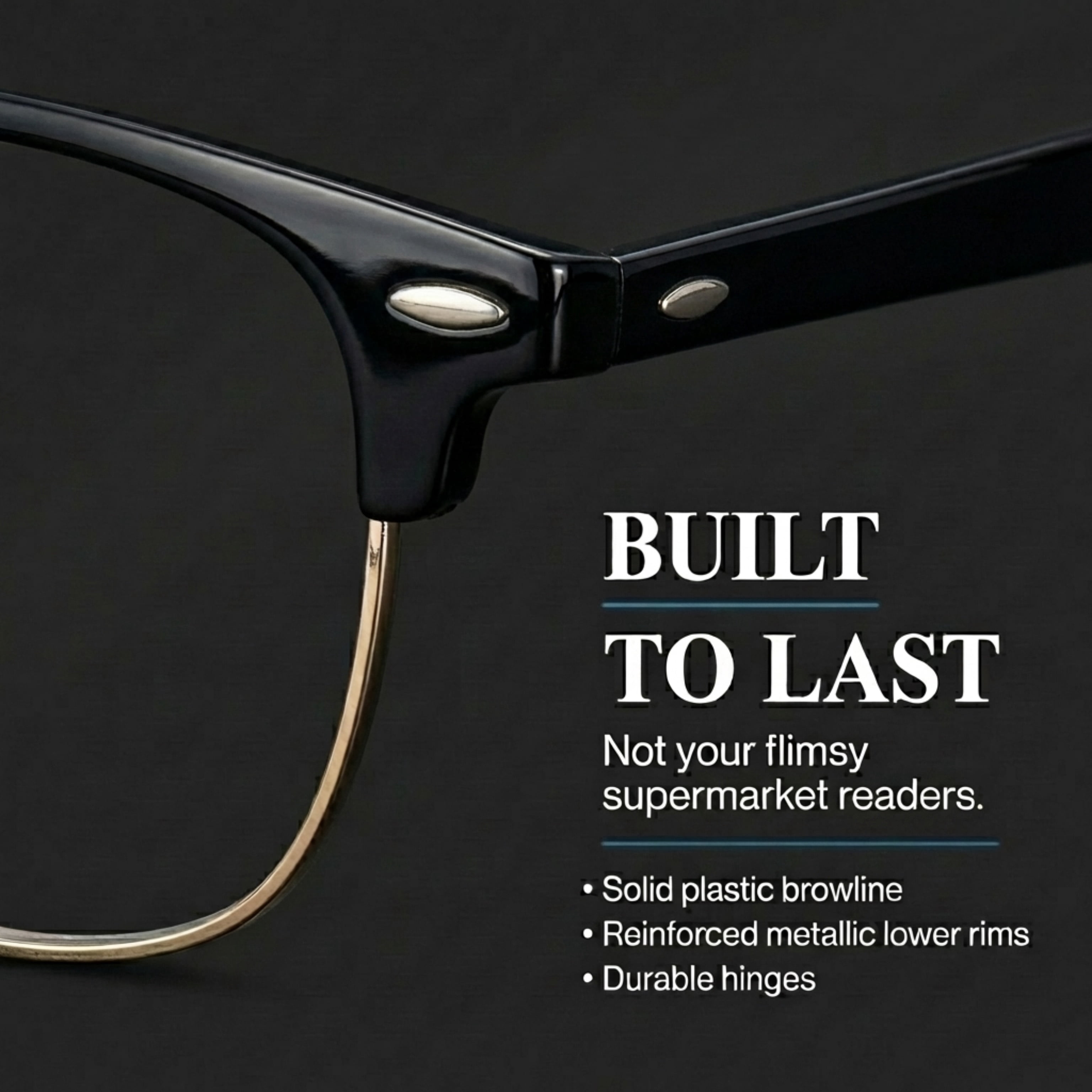 In Style Eyes Sellecks High Magnification Retro Reading Glasses, Classic Browline Style, Black, 6.5x