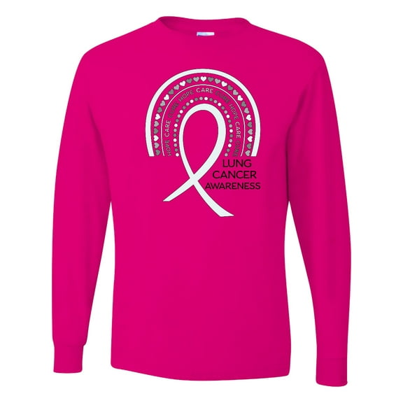 Inktastic Lung Cancer Awareness Rainbow Ribbon with Hearts Long Sleeve T-Shirt