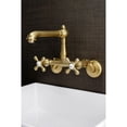 thumbnail image 3 of Kingston Brass KS7227AX English Country Double-Handle Wall-Mount Bridge Kitchen Faucet, Brushed Brass, 3 of 7
