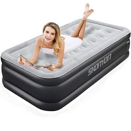 SKONYON Air Mattress 18  Double-High Airbed with Built-in Pump  Twin