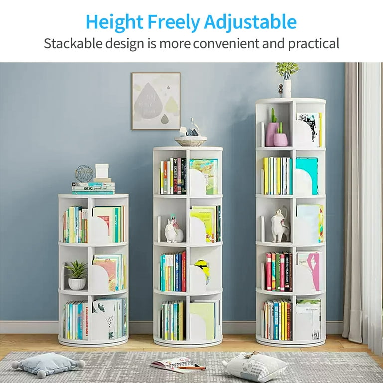 Bimiti 5-Tier Rotating PVC Bookshelf, 20 Shelves Book Tower