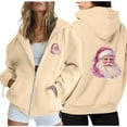 thumbnail image 2 of Cnbwig Christmas Hoodies for Women Santa Claus Printed Family Gathering Graphic Hoodie Cute Zipper Women's Sweatshirt with Pockets Z1-Khaki XXL, 2 of 6