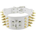 thumbnail image 1 of CHAO Collar de perro con púas ajustable, cuero de PU, 4 filas, collares para mascotas con tachuelas, anillo para cachorros de perros pequeños, medianos y grandes (66 * 7,5 cm-blanco), 1 of 5