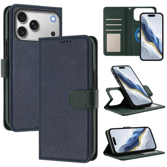 Para iPhone 17 Pro RFID Bolso Protector con Bloqueo 2 en 1 Funda Tipo Billetera Bicolor Desmontable Funda con Tapa Magnética Bolsillo con Múltiples Ranuras para Tarjetas