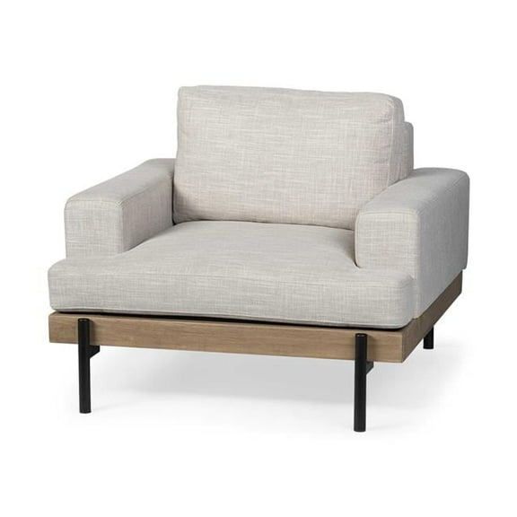 Cream Fabric Wrap Seating Wide Accent Chair with Wood & Iron Frame