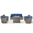 thumbnail image 2 of PARKWELL 7 Piece Outdoor Patio Furniture Set with Fire Pit Table,All-Weather Conversation Set with 4-Inch Thick Cushions,4 Swivel Glider Chair,7-Seat Furniture Sets for Deck, Backyard,Gray/Navy, 2 of 12