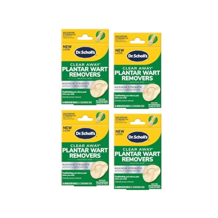 4 Pack - Dr.Scholl's Plantar Wart Removers, Maximum Strength, 24 Medicated Discs, 24 Cushioning Pads