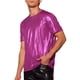 thumbnail image 4 of Camisetas brillantes Inspire Chic para hombres, cuello redondo, de manga corta, metálicas, para fiestas, color rojo rosa, talla 2XL, 4 of 5