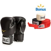 Everlast Pro Style Boxing Gloves, Black and 108" Handwraps Value Bundle