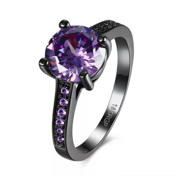EOEMY 18 Kgold Plated Black Gun P Fashion Ring Aaa Zirconia Women B315-7-Purple