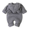 thumbnail image 2 of IBTOM CASTLE Unisex Baby Boy Girl Cute 3D Bear Ears Hooded Knitted Sweater Long Sleeve Romper Overall Sleepwear Winter Warm Clothes 0-6 Months Gray, 2 of 8