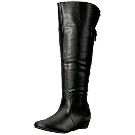 Brinley Co. Women's Wide Calf Buckle Detail Inside Pocket Faux Leather Boots Black Size 11