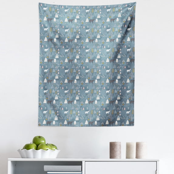 Forest Tapestry, Pattern with Bunny Polar Bear Forest Elements and Hand Drawn Shapes Hipster Art, Fabric Wall Hanging Decor for Bedroom Living Room Dorm, 5 Sizes, Multicolor, by Ambesonne