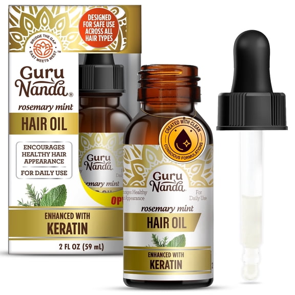 GuruNanda Rosemary Mint Hair Oil -Travel Size - For All Hair Types - 2oz
