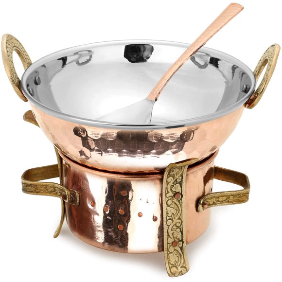 Zap Impex Serving Set Stainless Steel Copper Indian Karahi Angithi Serving Spoon, 3-Pieces Set Brown