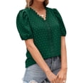 thumbnail image 4 of STARVNC Women Swiss Dot Lace Trim V Neck Puff Sleeve Chiffon Blouse, 4 of 6