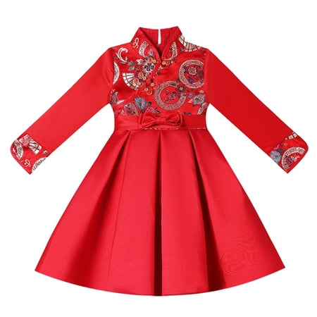 

ZMHEGW Toddler Baby Kids Girls Lunar Chinese New Year Tang Suit Thick Warm Princess Dresses Clothes Baby Summer Autumn Clothing