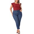 thumbnail image 2 of Agnes Orinda Justaucorps pour Femmes Grande Taille Extensible Col Rond Manches Courtes Ajusté Décontracté Basique 2X Rouge, 2 of 5