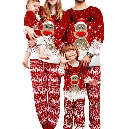 

wybzd Christmas Matching Family Pajamas Set Xmas Deer Snowflake Print Sleepwear for Adult Kids Baby