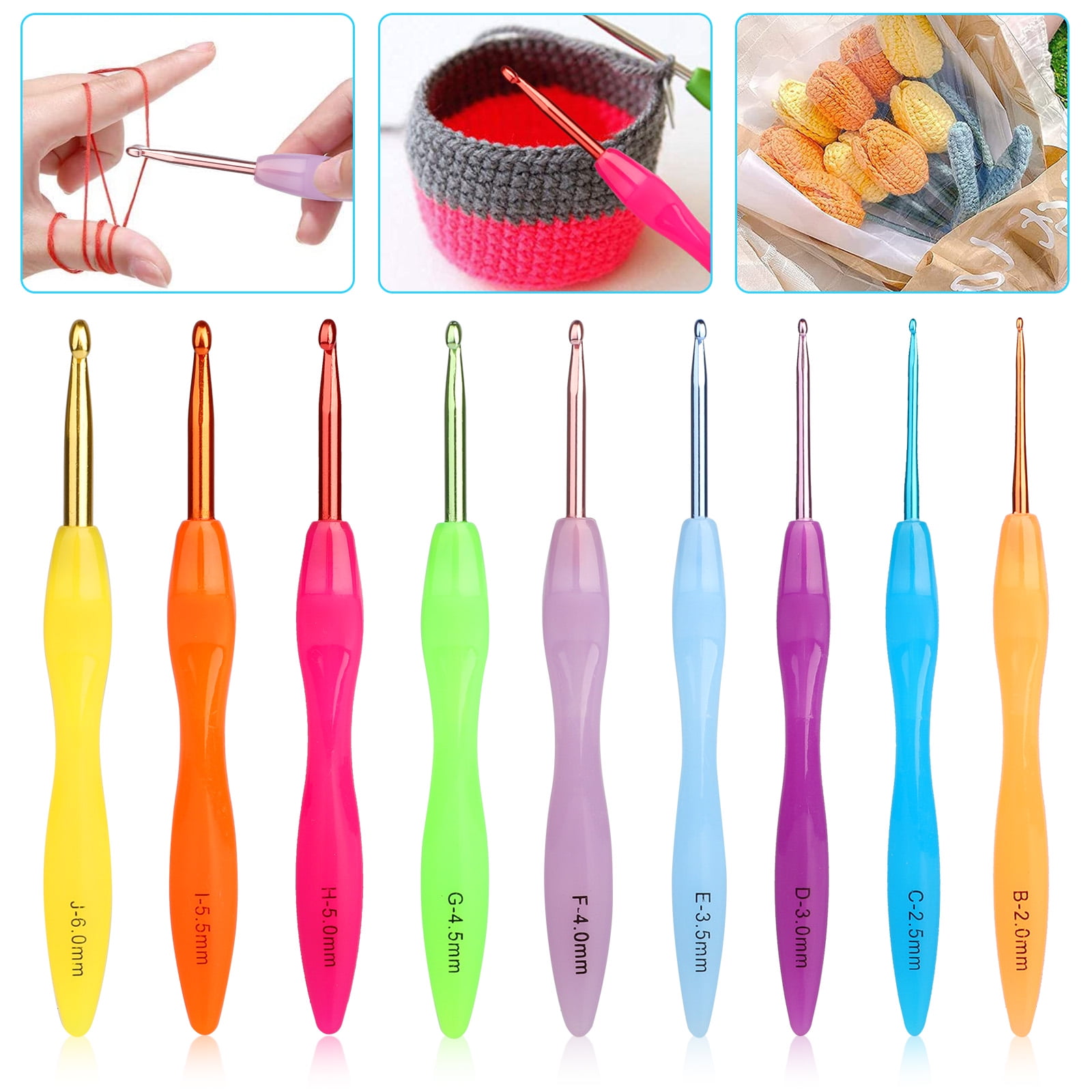 9pcs Ergonomic Crochet Hook Set, EEEkit 2mm6mm Colorful Plastic Handle