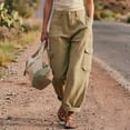 thumbnail image 4 of Edvintorg Women Cargo Pants Plus Size Fashion Outdoor Hiking Travel Elastic Waisted Casual Workout Cuffed Trouser with Pockets Women's Clothes Khaki L, 4 of 7
