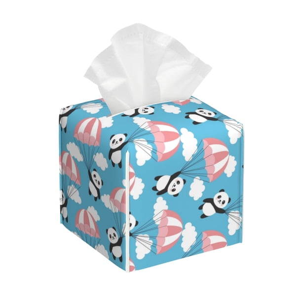 Balery Panda Flying in the Sky Porta Pañuelos de Cuero con Estampado – Funda Moderna Cuadrada para Caja de Pañuelos, Dispensador 5x5x5''